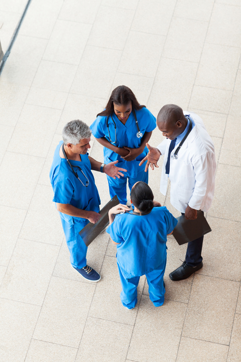 overhead view of medical workers